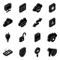 Pack of Cloud Devices Solid Icons vector