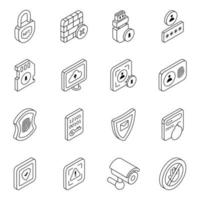 paquete de iconos lineales de seguridad y protección vector