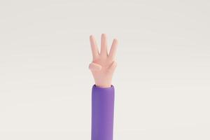 Cartoon hand showing fingers three for Rating or countdown design elements white isolated background. 3D rendered image photo