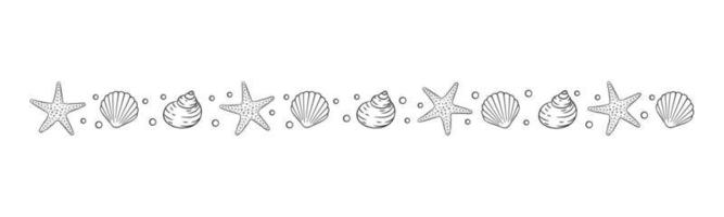 contorno del divisor de borde de conchas marinas y estrellas de mar. plantilla de diseño de mar y océano. ilustración vectorial verano o fiesta en la playa, diseño publicitario vector