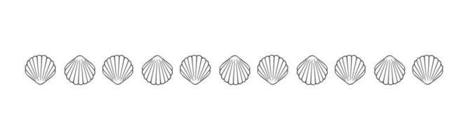 arte de línea divisoria de borde de vieira de conchas marinas. plantilla de diseño de mar y océano. ilustración vectorial verano o fiesta en la playa, diseño publicitario