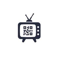 viejo icono de tv y código qr vector