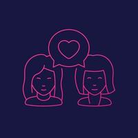 love chat line vector icon with two women, girls