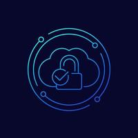 Secure cloud access, protected hosting line vector icon