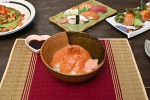 Salmon rice bowl, large bowl photo