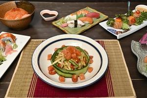 Papaya salad with salmon, Thai food photo