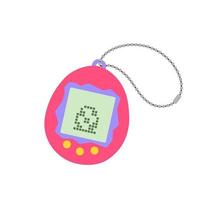 Classic retro toy. Vintage digital pocket pet game. Japanese classic pink game with screen display, chain and buttons. vector