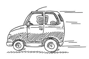 dibujo vectorial dibujado a mano de un coche pequeño de conducción rápida. boceto en blanco y negro sobre un fondo transparente.eps