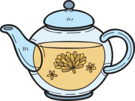 Hand Drawn english style teapot illustration in doodle style png