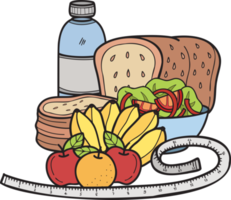 ilustración de conjunto de alimentos saludables dibujados a mano en estilo doodle png