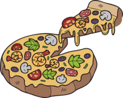 ilustração de pizza cortada à mão em estilo doodle png