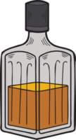 botella dibujada a mano de ilustración de whisky en estilo garabato png