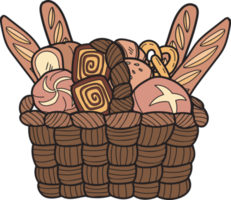 mano disegnato impostato di pane su il cestino illustrazione nel scarabocchio stile png
