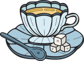 Hand Drawn English tea cup illustration in doodle style png