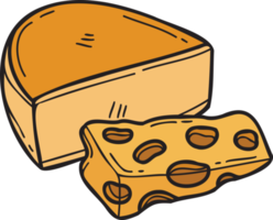 illustration de fromage en tranches dessinée à la main dans un style doodle png