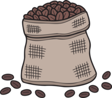 illustration de sac de grains de café dessinés à la main dans un style doodle png