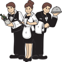 camarera dibujada a mano en una ilustración de restaurante en estilo garabato png