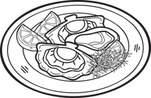 mano disegnato Ostriche su piatto illustrazione nel scarabocchio stile png