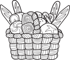 Hand Drawn set of bread on the basket illustration in doodle style png
