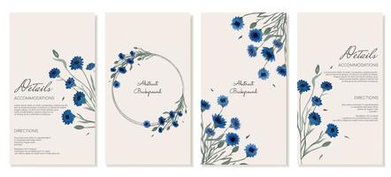 Template stories for social networks with delicate cornflowers, watercolor blue flowers. Vector