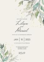 Rustic green leaf wedding invitation. Vector template