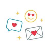 Set of vector messages icons in doodle style. Emoji, smiles. Line, hand drawn stickers for comments, dialog, message. Love chatting, correspondence concept