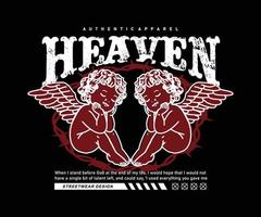 cupid illustration with a slogan heaven, aesthetic graphic design for creative clothing, for streetwear and urban style t-shirts design, hoodies, etc vector