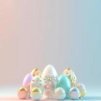 3D Rendering of Eggs and Flowers for Easter Day Greeting Card Background photo