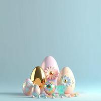 3D Render of Eggs and Flowers for Easter Day Greeting Card Background photo