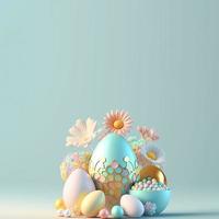 3D Render of Eggs and Flowers for Easter Day Party Background photo