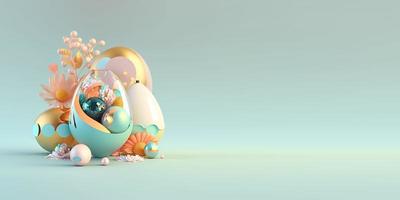 3D Illustration of Easter Eggs and Flowers with a Fairy Tale Theme for Background and Banner photo