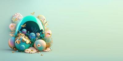 Abstract 3D Easter Eggs and Flowers with a Fairy Tale Theme for Background and Banner photo