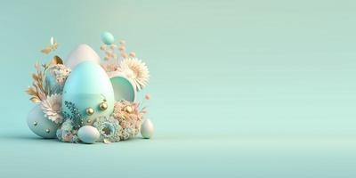 Abstract 3D Illustration of Easter Eggs and Flowers with a Fairy Tale Theme for Background and Banner photo