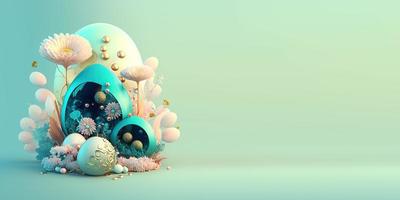 3D Illustration of Easter Eggs and Flowers with a Fairy Tale Theme for Background and Banner photo