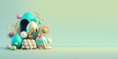3D Render of Easter Eggs and Flowers with a Fairytale Wonderland Theme for Background and Banner photo