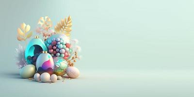 Abstract 3D Render of Easter Eggs and Flowers with a Fairy Tale Theme for Background and Banner photo