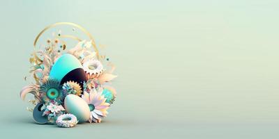 Abstract 3D Easter Eggs and Flowers with a Fantasy Theme for Background and Banner photo