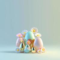 Digital 3D Illustration of Eggs and Flowers for Easter Celebration Background photo