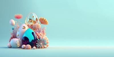 Abstract 3D Illustration of Easter Eggs and Flowers with a Fairy Tale Theme for Background and Banner photo