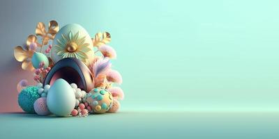 Abstract 3D Easter Eggs and Flowers with a Fairytale Wonderland Theme for Background and Banner photo