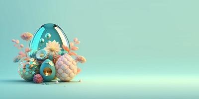 Abstract 3D Render of Easter Eggs and Flowers with a Fairy Tale Theme for Background and Banner photo