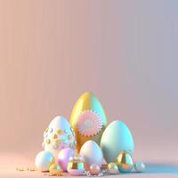 3D Rendering of Eggs and Flowers for Easter Day Festive Background photo