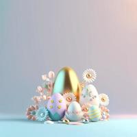 3D Render of Eggs and Flowers for Easter Day Greeting Card Background photo