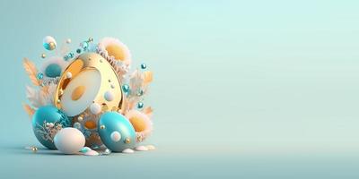 Abstract 3D Render of Easter Eggs and Flowers with a Fairytale Wonderland Theme for Background and Banner photo