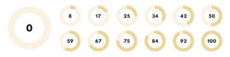 Set of yellow circular progress bar. Download display. Vector illustration