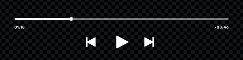 Music or video play bar icon. Audio player for songs or podcast playlist. Play or pause button. Dark theme. Vector illustration