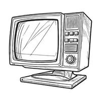 Old Computer Monitor Black Outline Silhouette in Hand Drawing Sketch Style Vector
