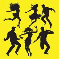 silhouettes of dancing people group vector illustration. Dancing man and woman, couple silhouette set