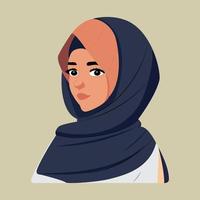 Aesthetic Cute Muslim Girl with Hijab Flat Detailed Avatar Vector Illustration. Beautiful Muslim Woman Hijabi Cartoon Vector.