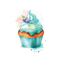 cupcake with cream. watercolor illustration ice cream vector